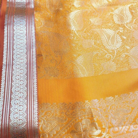 Saree in Orange and Gold Accents -Unstitched- NEW - Picture 7 of 8